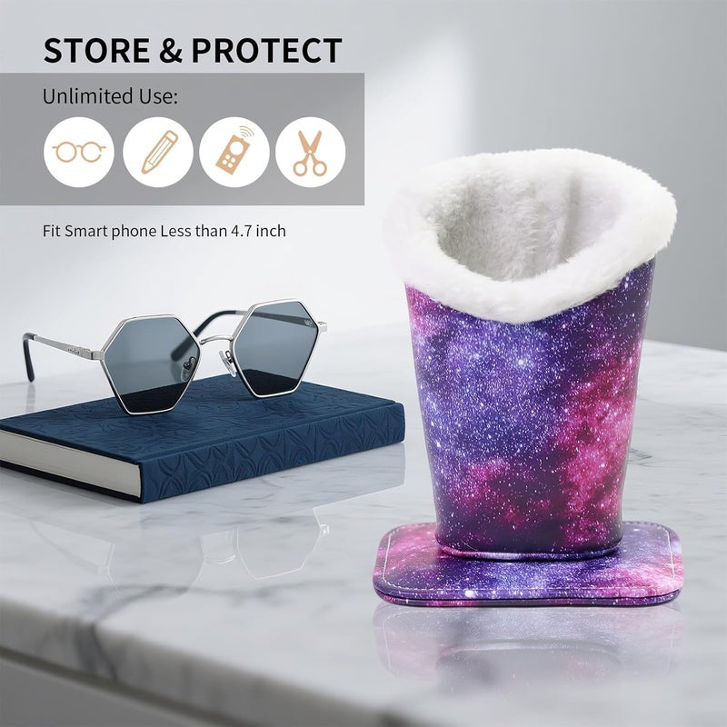 FlyingMage Store Plush Lined Eyeglasses Holder, Cute Magnetic PU Leather Glasses Stand Case for Women Men Kids - Image 5